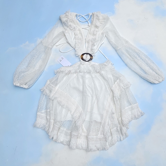 White Crochet Dress Fishnet Festival Dress Boho Hippie Dress - Picture 2 of 16